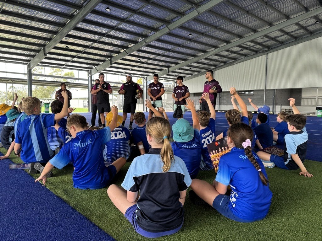 Brisbane Broncos talking to students at Dalby State School.